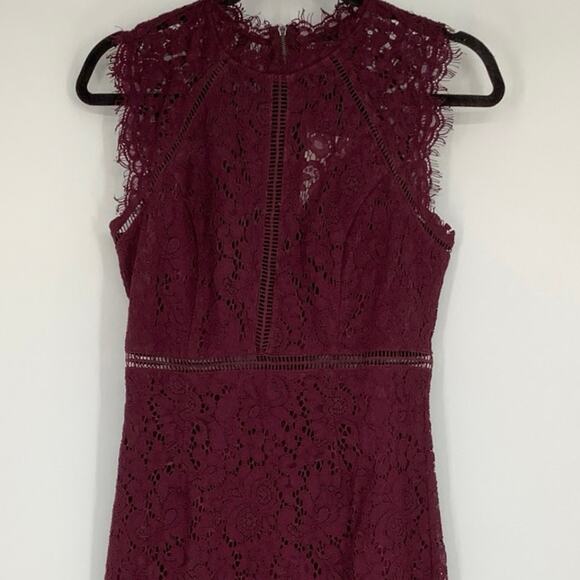 Bardot Size S Burgundy Wine Lace Panel Sheath Dress High Neck Sleeveless I14-11 - Picture 6 of 10